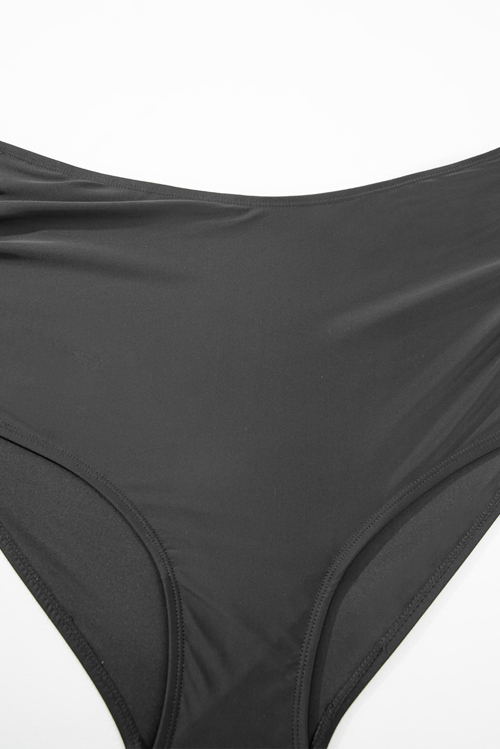 Plus Size Black Stripe  Knot Cutout Ruffle Sleeve and High Waisted 2pcs Swimsuit