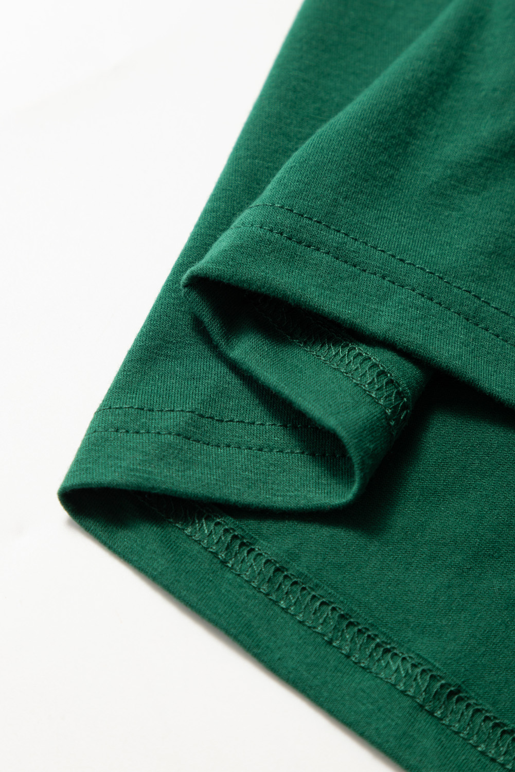 Plus Size Dark Green Round Neck Rolled Sleeve  T-shirt