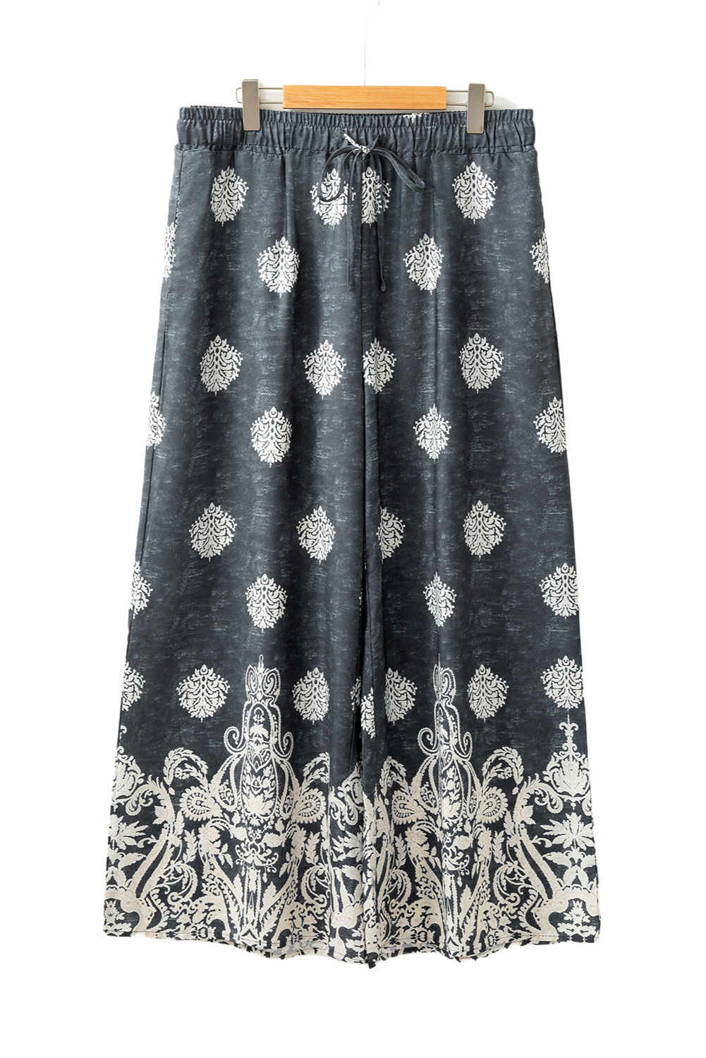 Plus Size Black  Geometric Ethnic Print Drawstring Wide Leg Pants