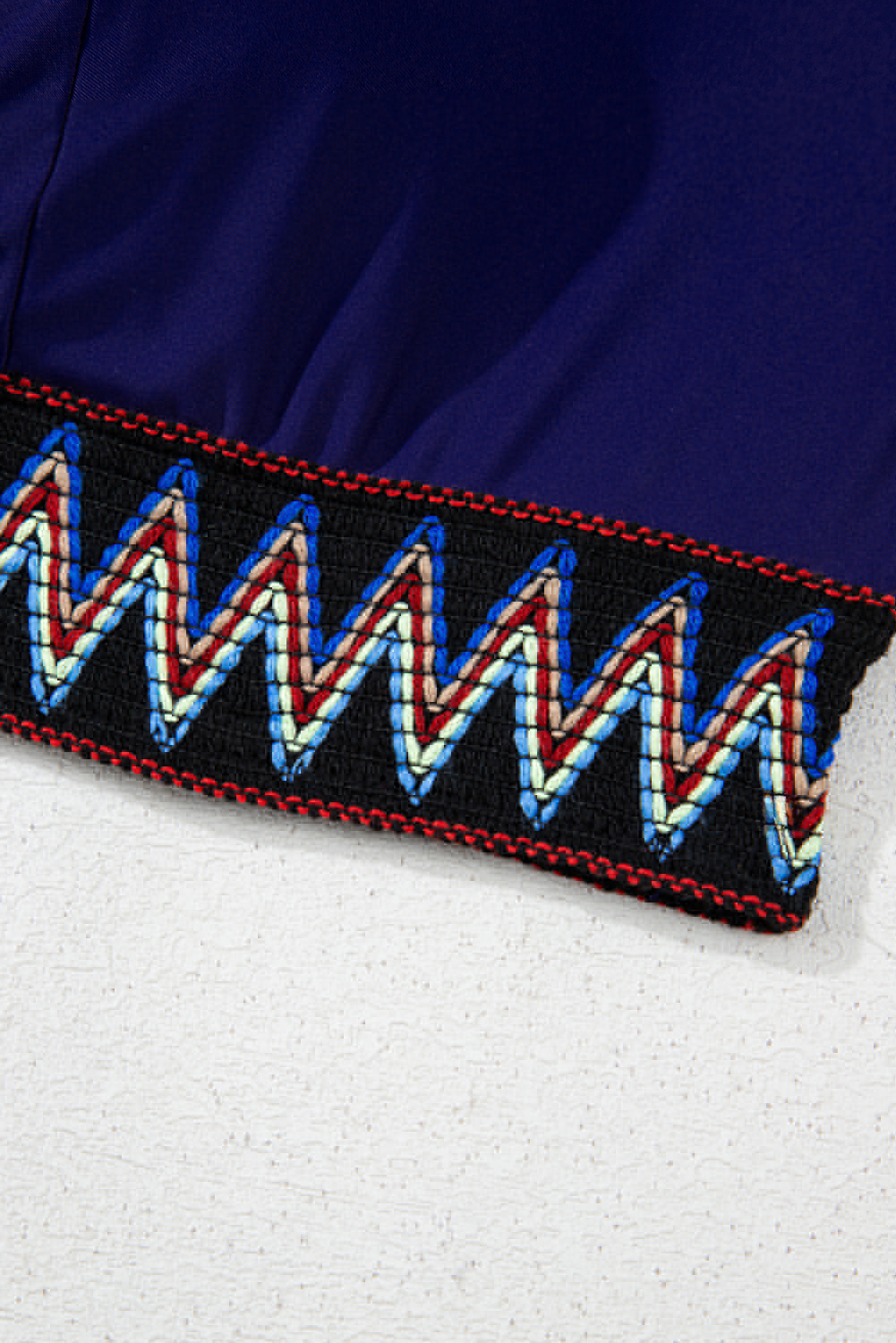 Plus Size Navy Blue Embroidered Trim Wrap Tie Knot  High Waisted Bikini