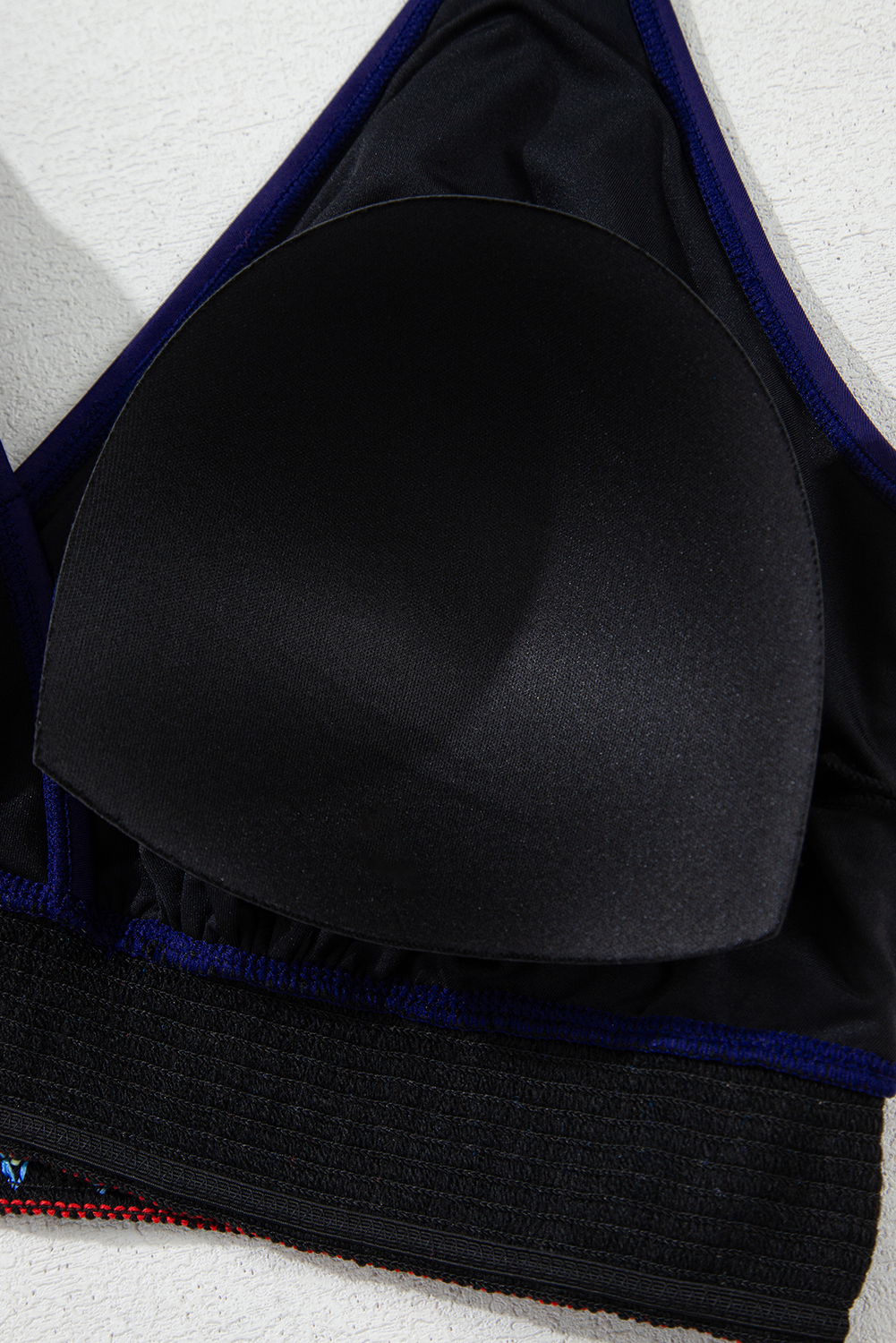 Plus Size Navy Blue Embroidered Trim Wrap Tie Knot  High Waisted Bikini