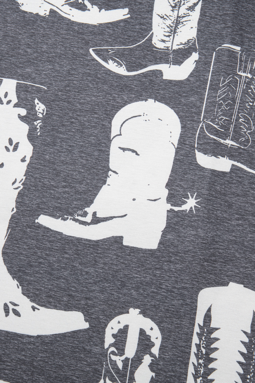 Plus Size Gray  Western Boots Print Crew Neck T Shirt