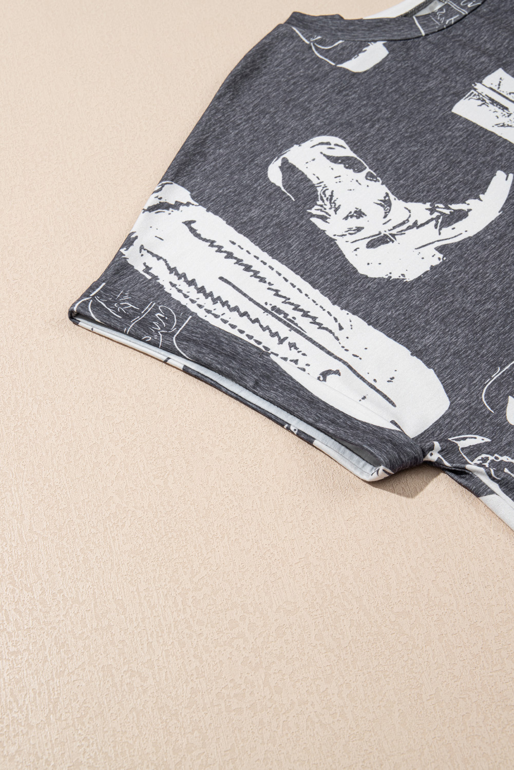 Plus Size Gray  Western Boots Print Crew Neck T Shirt