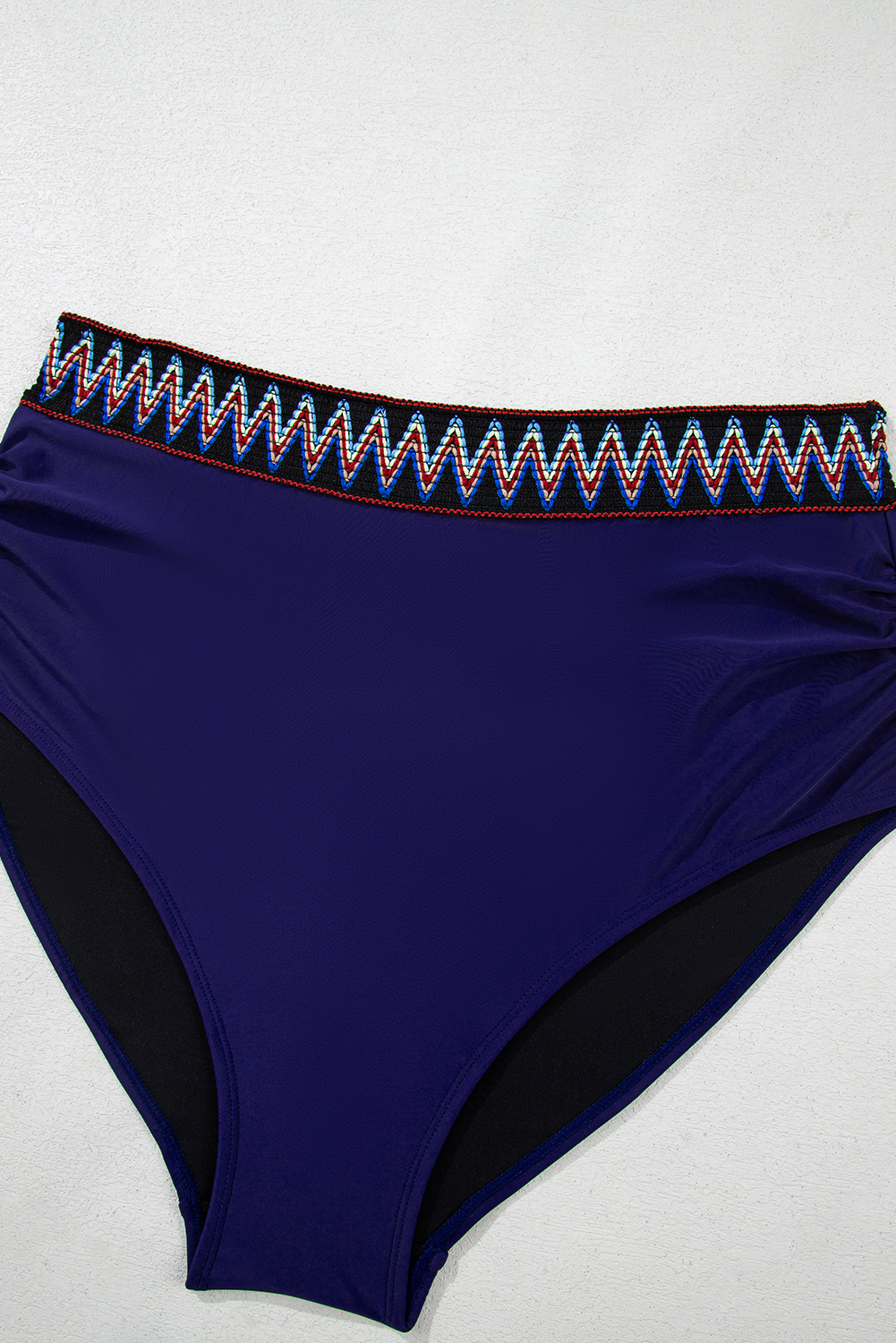 Plus Size Navy Blue Embroidered Trim Wrap Tie Knot  High Waisted Bikini