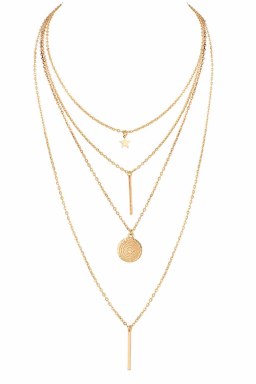 Gold Boho Multi-layered Star Pendant Plated Necklace