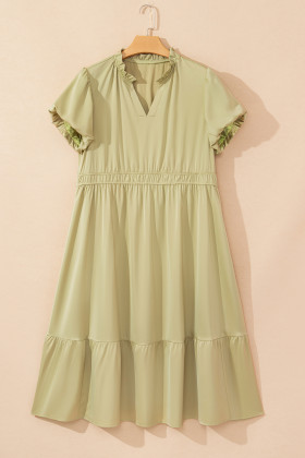 Plus Size Laurel Green Notched V Neck Puff Sleeve Tiered  Maxi Dress