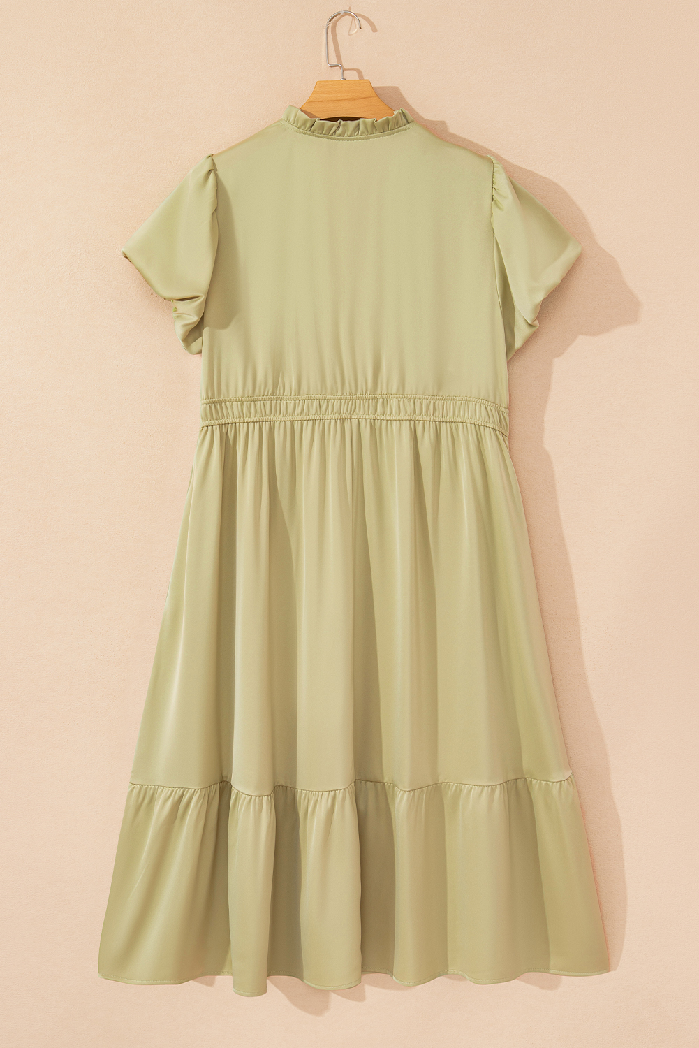 Plus Size Laurel Green Notched V Neck Puff Sleeve Tiered  Maxi Dress