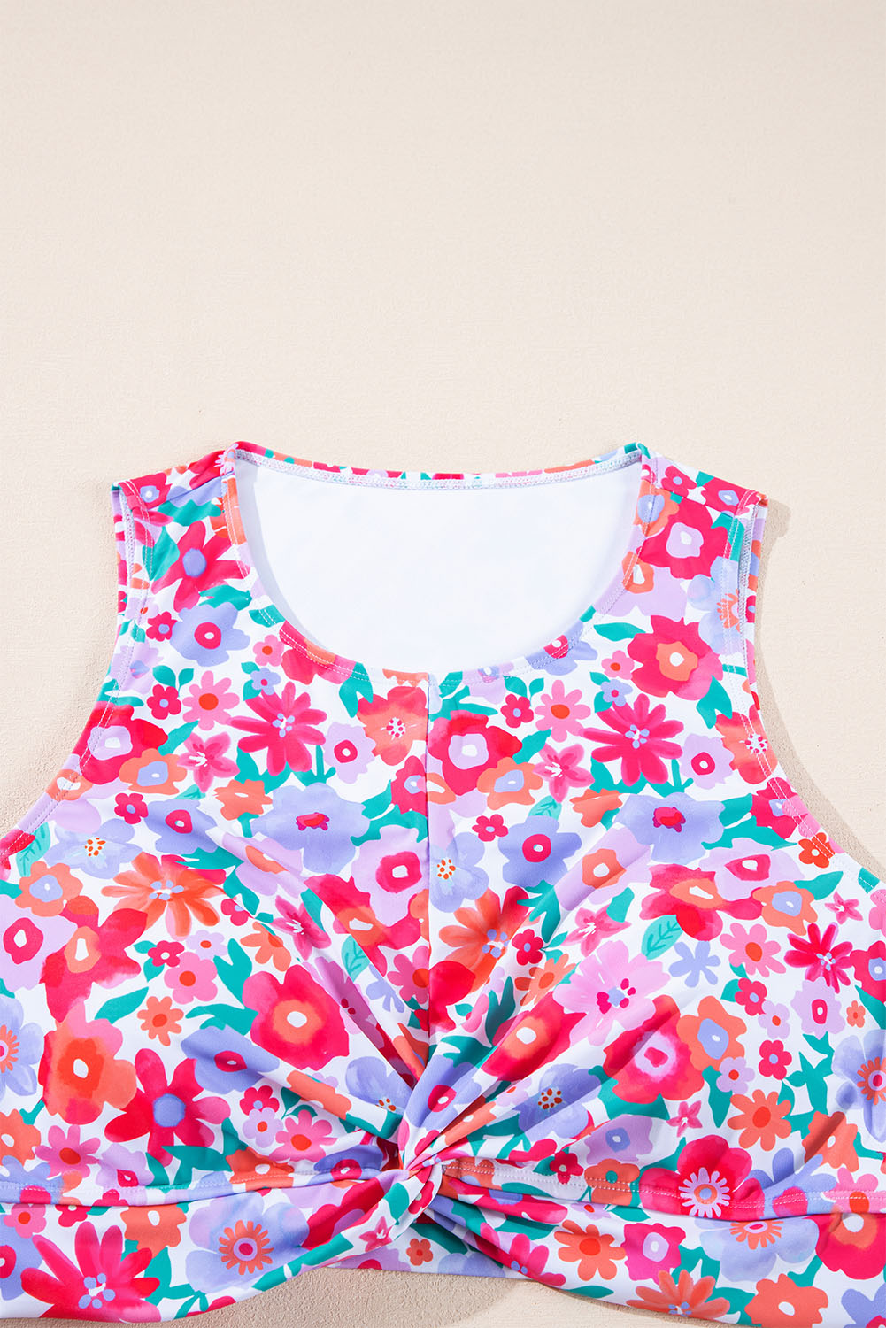 Plus Size Rose  Floral Print Twisted High Waist Bikini Set