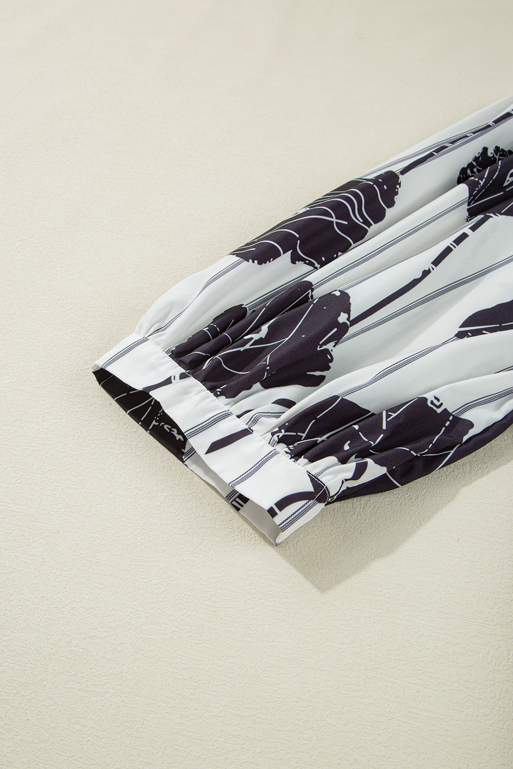 Plus Size Black  Floral 3/4 Puff Sleeve Lace-up Neck Mini Dress