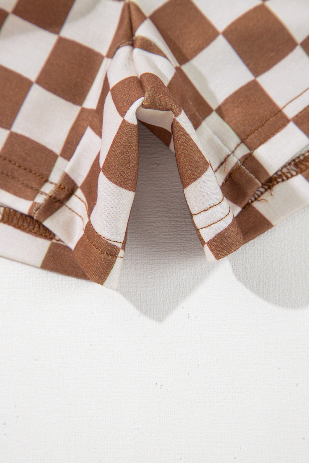 Plus Size Brown  Checkerboard Print Side Slim Tee Shorts Set