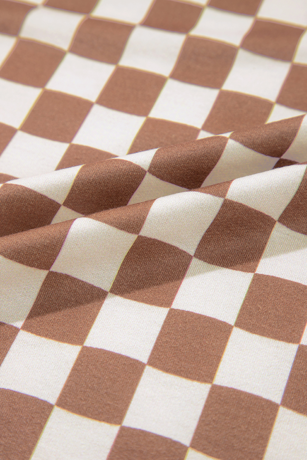 Plus Size Brown  Checkerboard Print Side Slim Tee Shorts Set