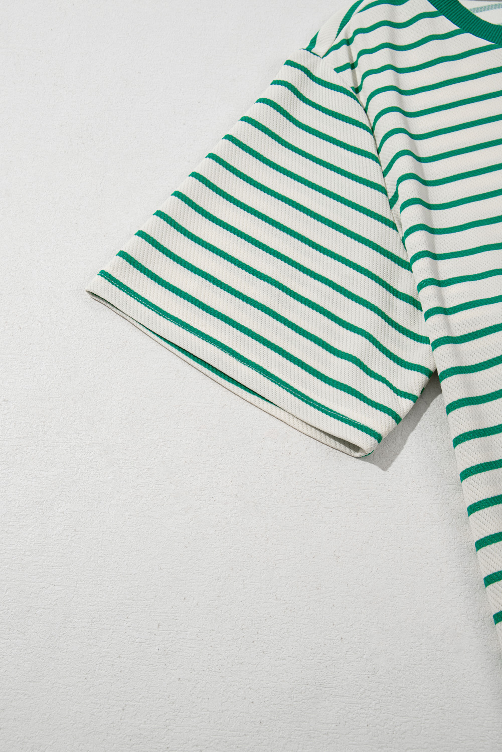 Plus Size Green Stripe  St Patricks Day Round Neck T Shirt