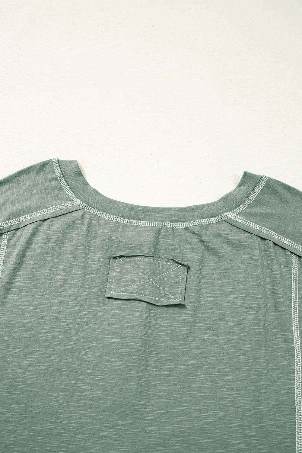 Plus Size Seagrass  Exposed Seam Drop Shoulder Henley Top