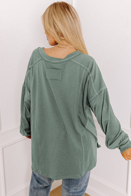 Plus Size Seagrass  Exposed Seam Drop Shoulder Henley Top