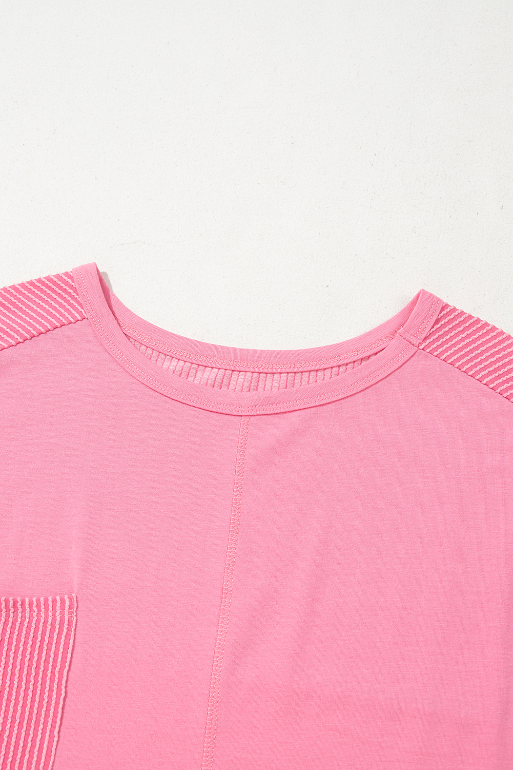 Plus Size Bonbon Corded Patchwork Pocketed  T Shirt