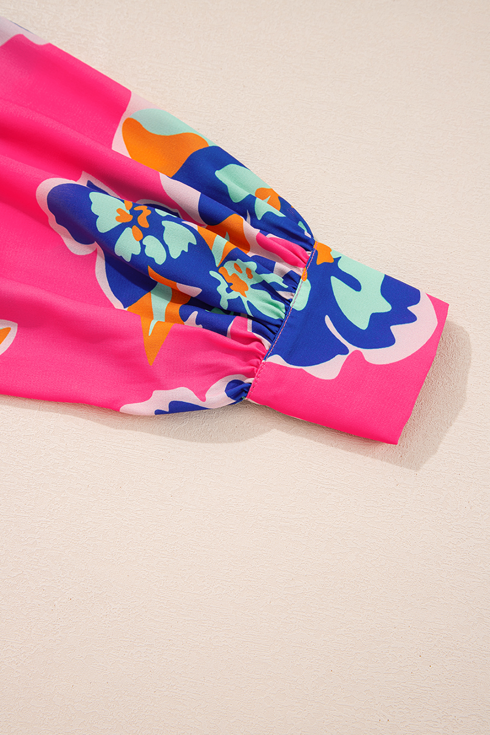 Plus Size Rose Floral Pattern V Neck Balloon Sleeve  Blouse