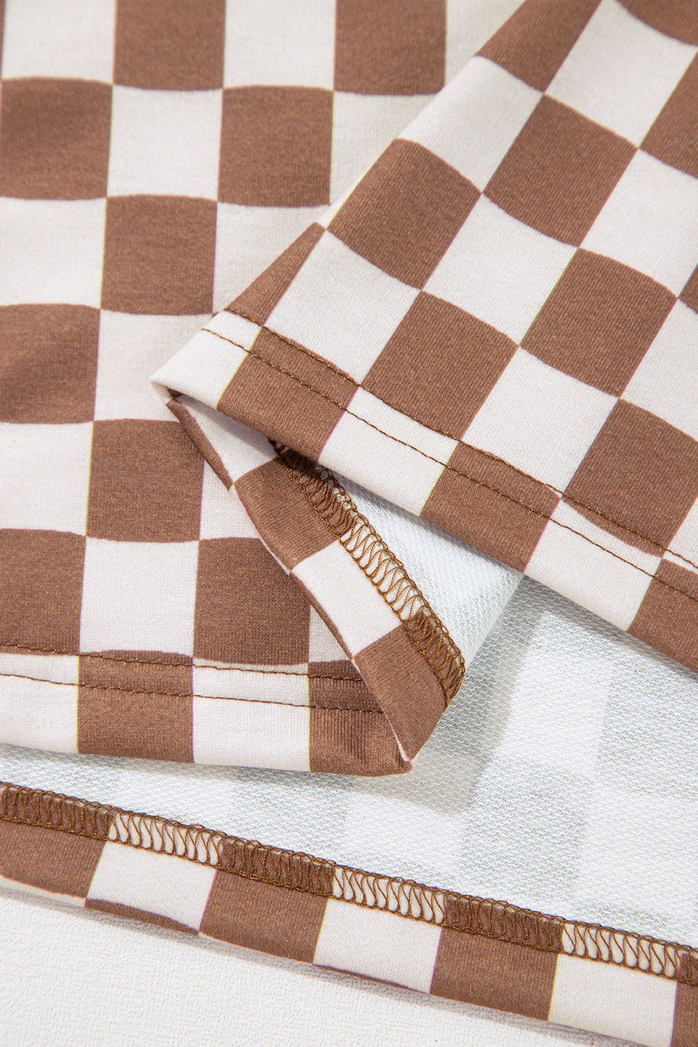 Plus Size Brown  Checkerboard Print Side Slim Tee Shorts Set