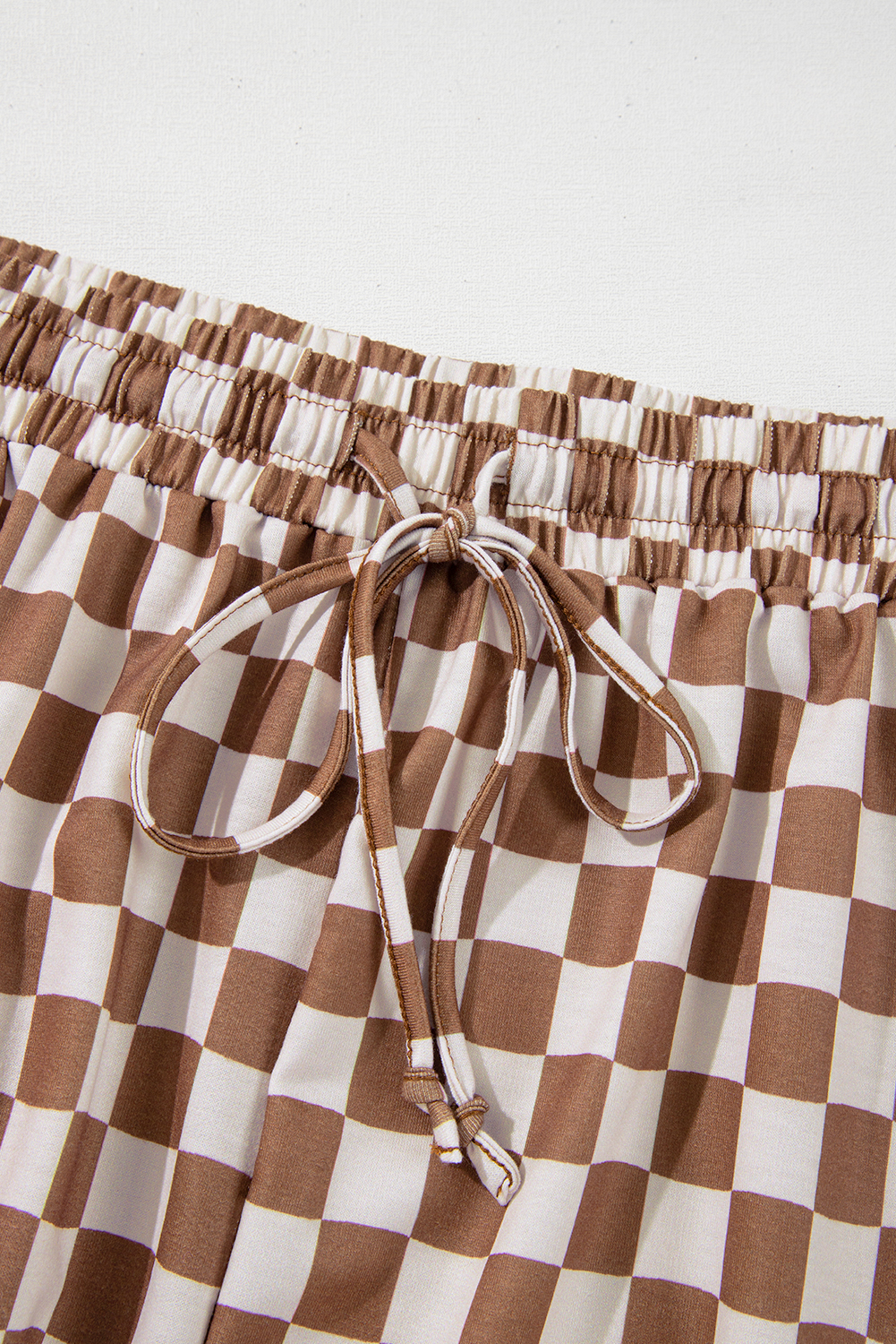 Plus Size Brown  Checkerboard Print Side Slim Tee Shorts Set