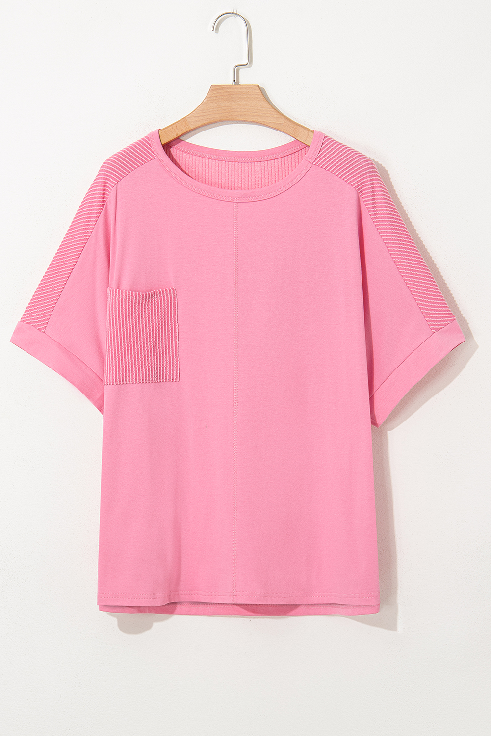 Plus Size Bonbon Corded Patchwork Pocketed  T Shirt