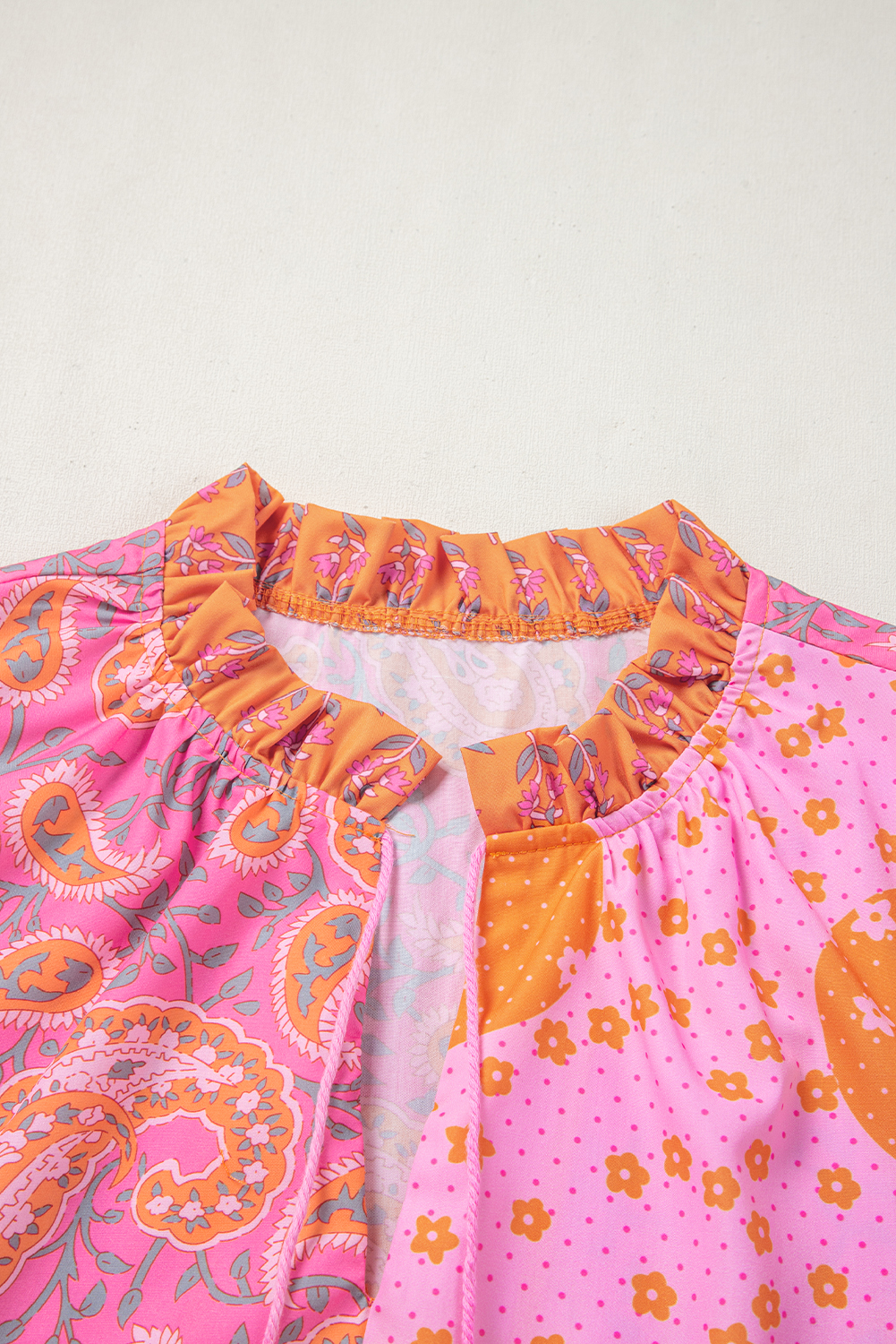 Plus Size Pink Boho Paisley Floral Mixed Patchwork Tassel Tie  Midi Dress