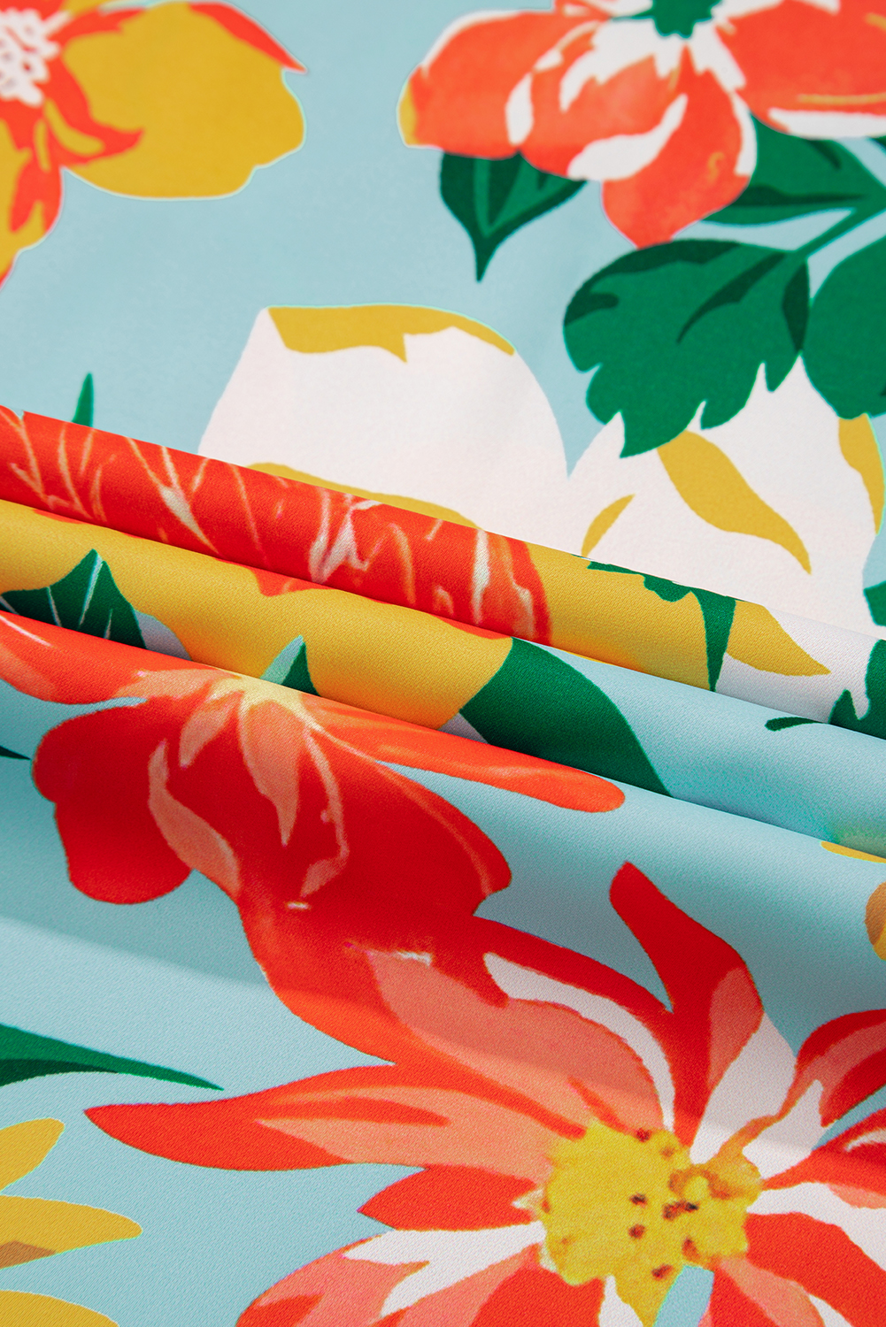 Plus Size Sky Blue  Floral Print V Neck Batwing Sleeve Blouse