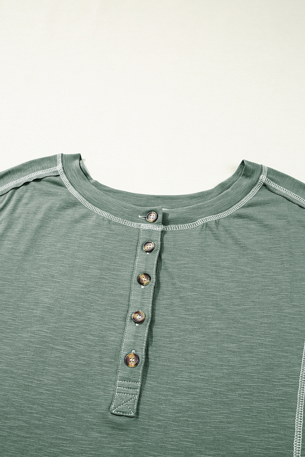 Plus Size Seagrass  Exposed Seam Drop Shoulder Henley Top