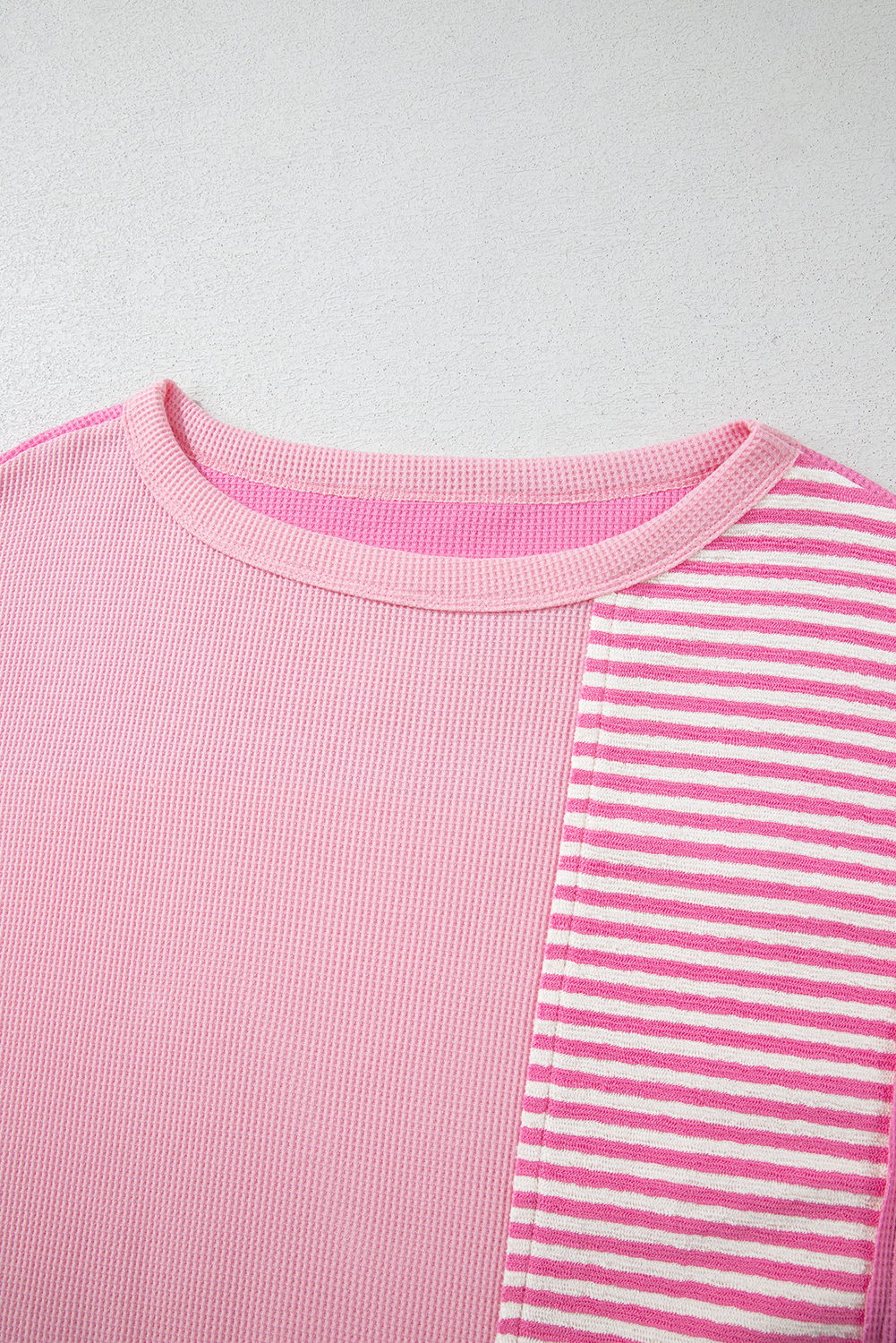 Plus Size Pink Stripe Patchwork Colorblock  T Shirt