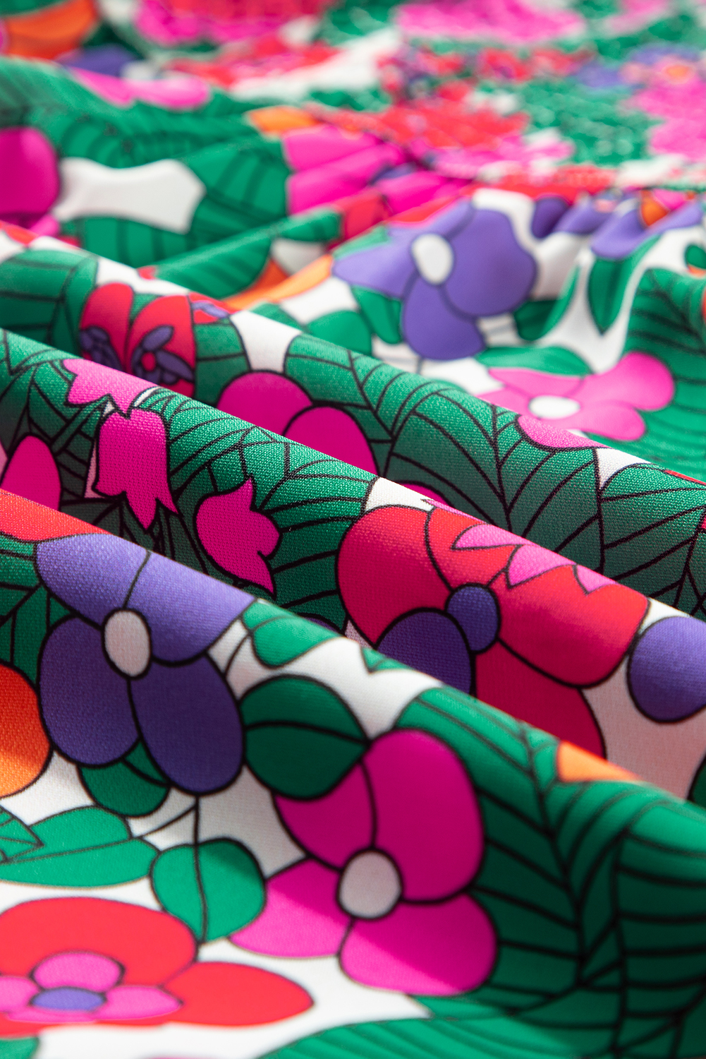 Plus Size White  Floral Frilled Square Neck Shirred Long Sleeve Dress