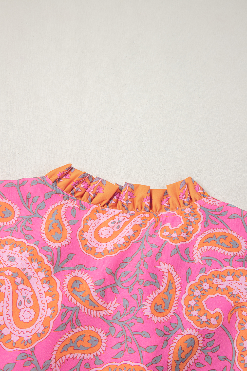 Plus Size Pink Boho Paisley Floral Mixed Patchwork Tassel Tie  Midi Dress