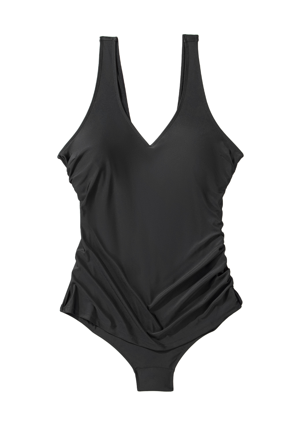 Plus Size Black Solid Color U Neck Padded  One Piece Swimsuit
