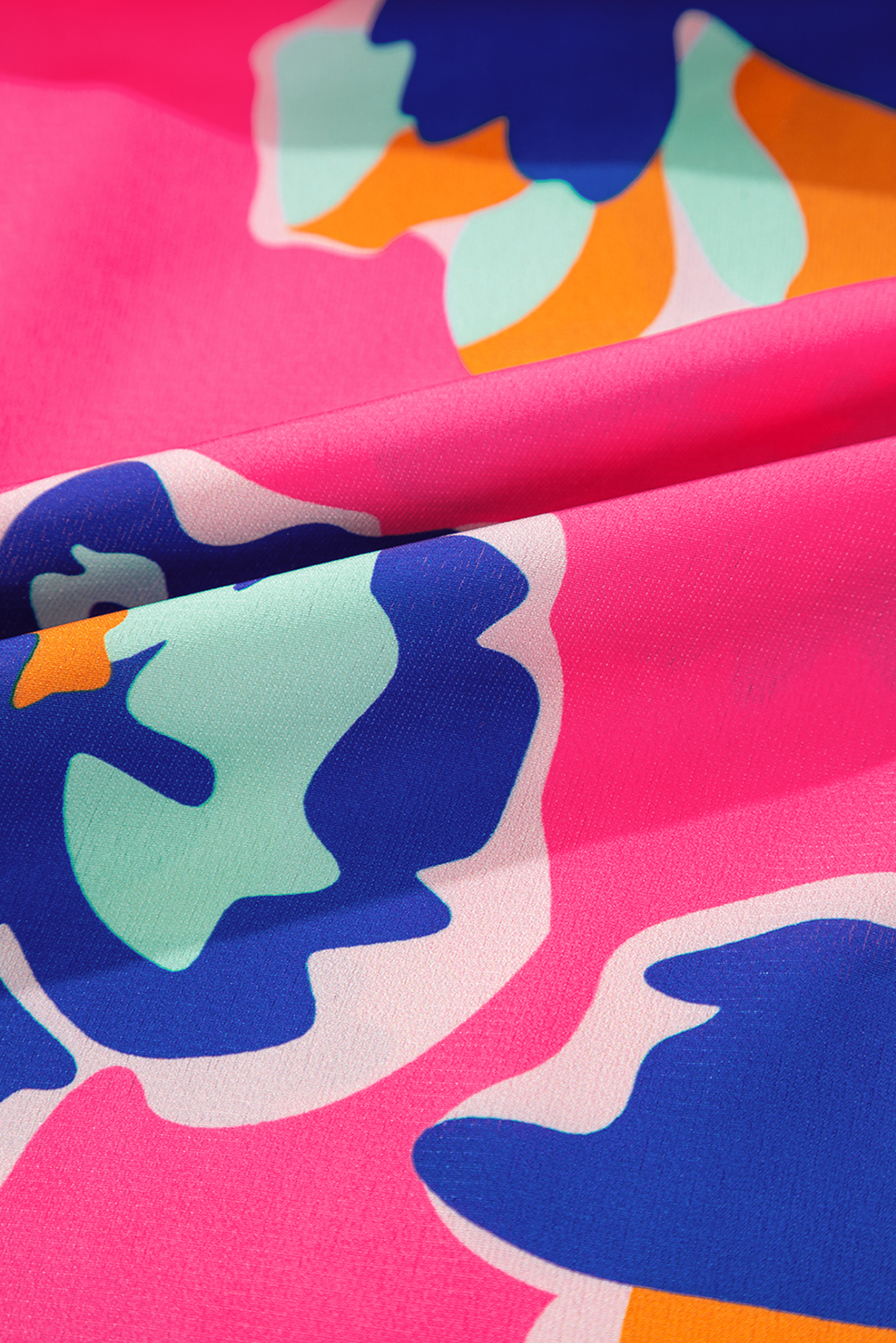 Plus Size Rose Floral Pattern V Neck Balloon Sleeve  Blouse