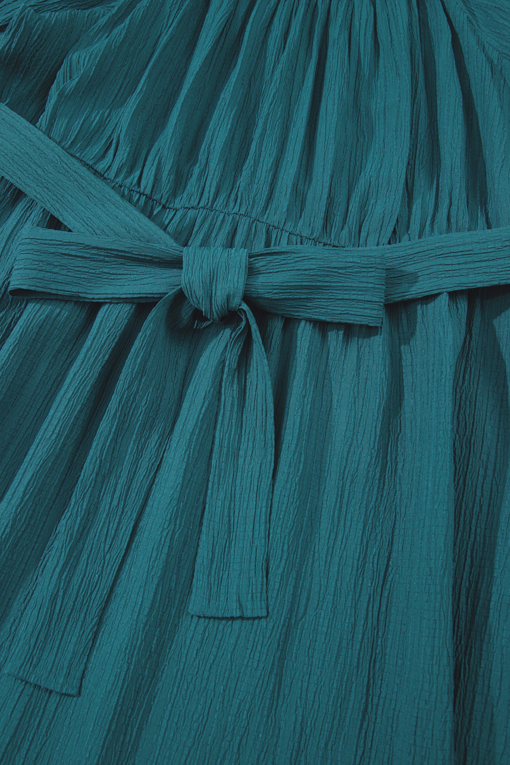 Plus Size Skobeloff Frilled U Neck Puff Sleeve Belted Ruffle Hem  Midi Dress