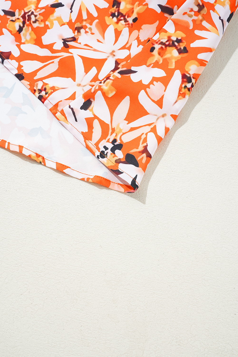 Plus Size Orange Floral Print Split V Neck Bubble Sleeve  Midi Dress