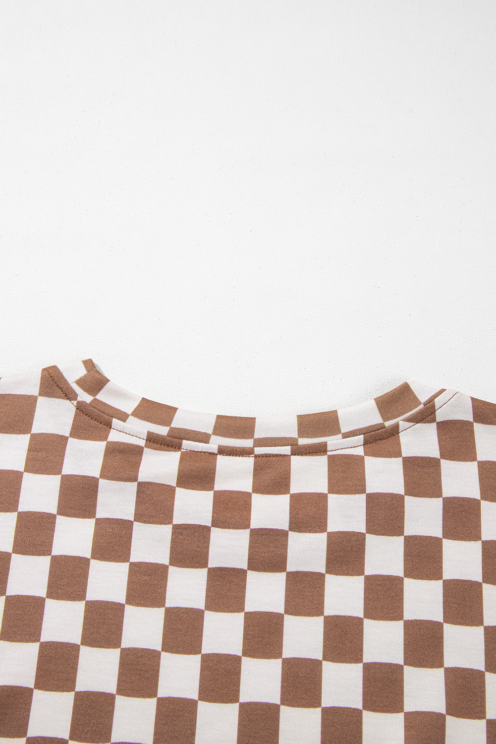 Plus Size Brown  Checkerboard Print Side Slim Tee Shorts Set