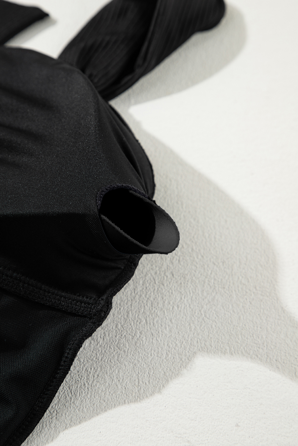 Plus Size Black  Textured Knotted Ruffled Trim One Piece Swimwear