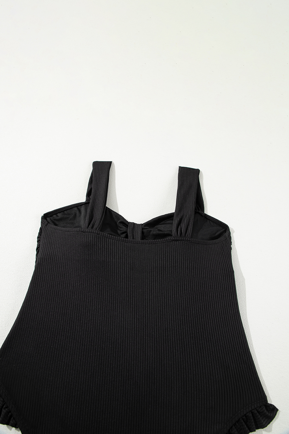 Plus Size Black  Textured Knotted Ruffled Trim One Piece Swimwear