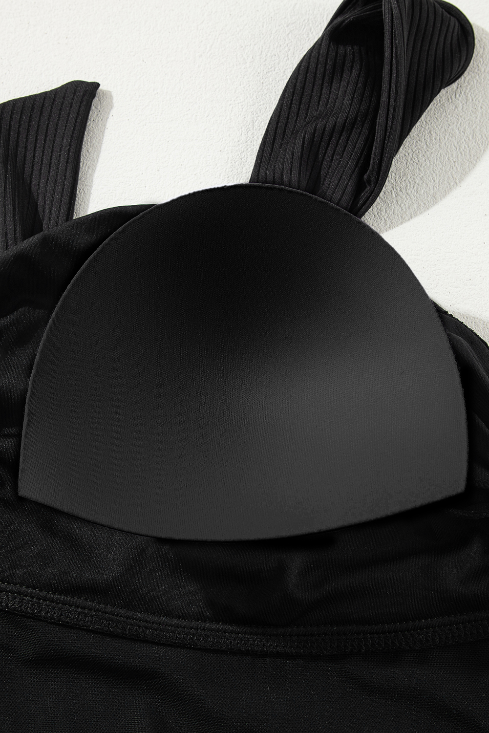 Plus Size Black  Textured Knotted Ruffled Trim One Piece Swimwear