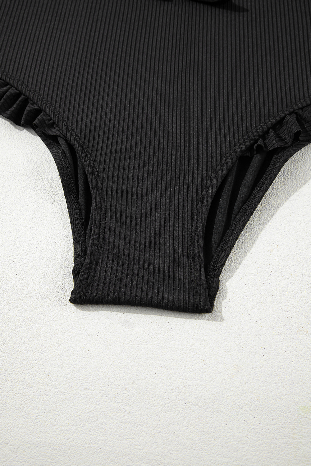 Plus Size Black  Textured Knotted Ruffled Trim One Piece Swimwear