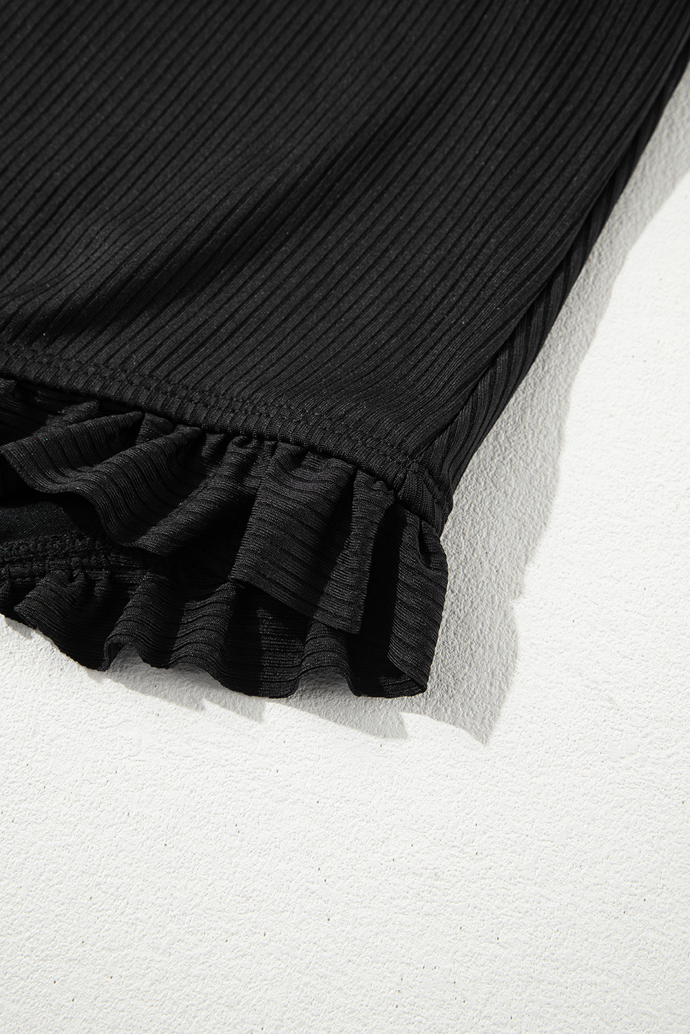 Plus Size Black  Textured Knotted Ruffled Trim One Piece Swimwear