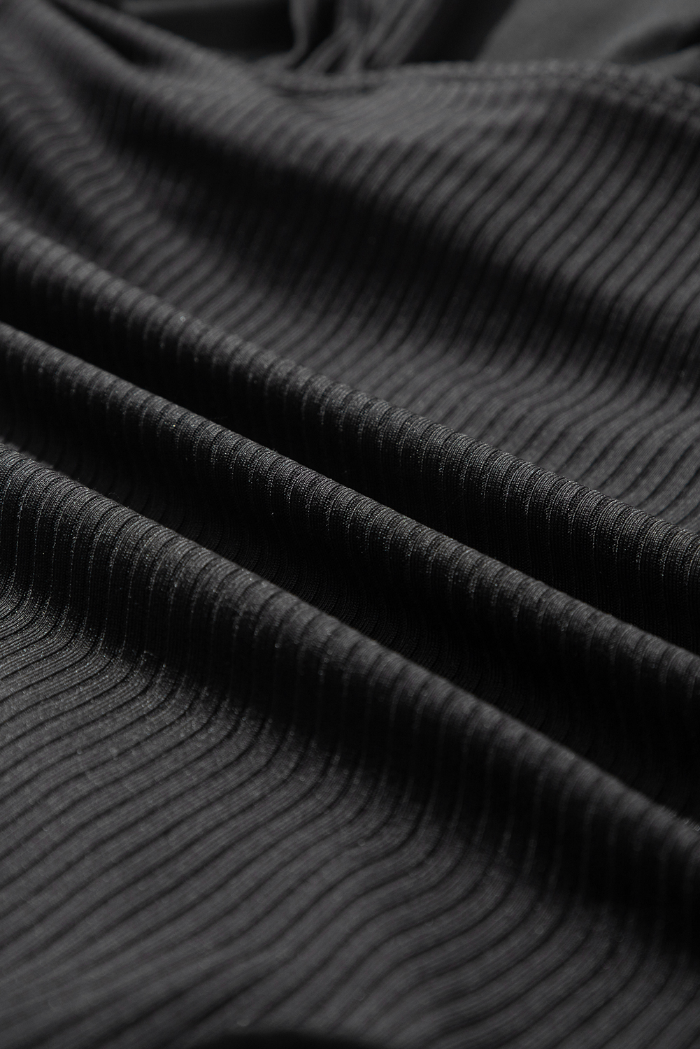 Plus Size Black  Textured Knotted Ruffled Trim One Piece Swimwear