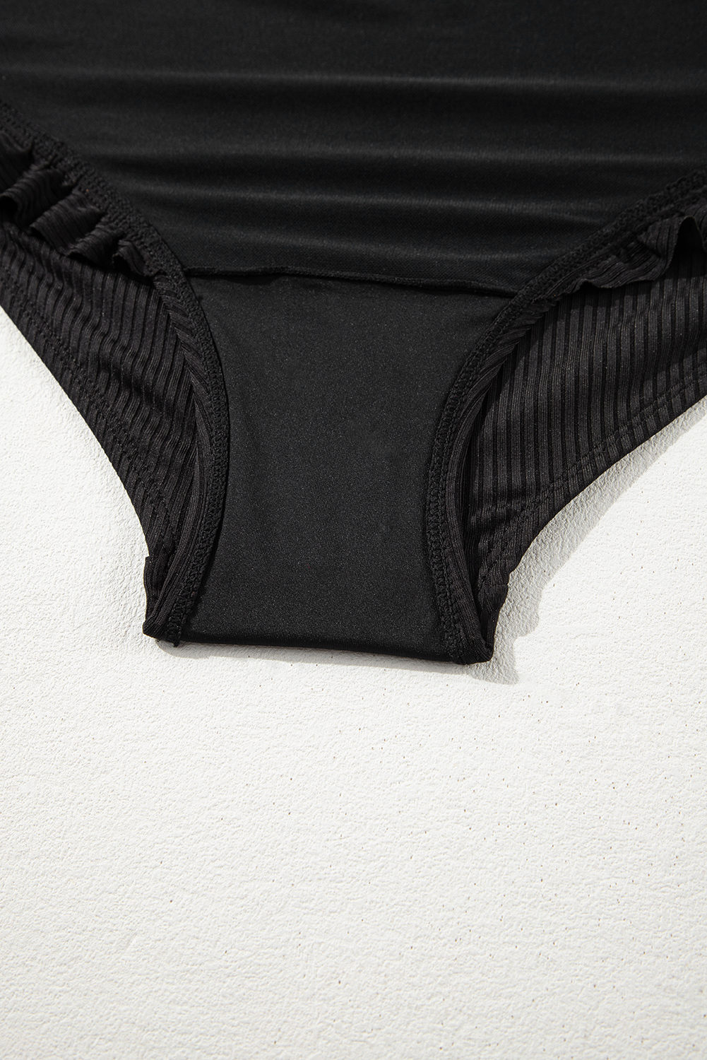 Plus Size Black  Textured Knotted Ruffled Trim One Piece Swimwear