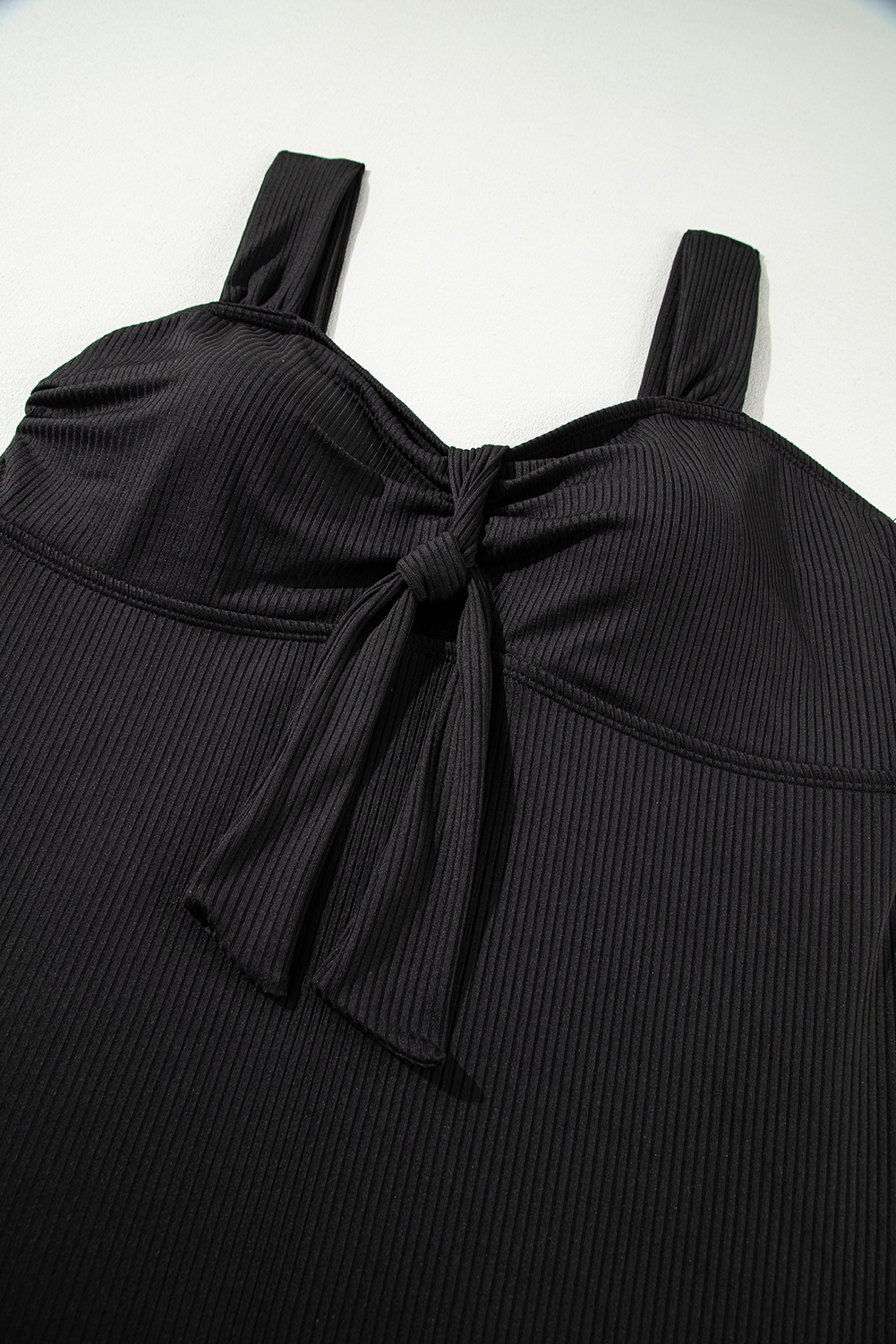 Plus Size Black  Textured Knotted Ruffled Trim One Piece Swimwear