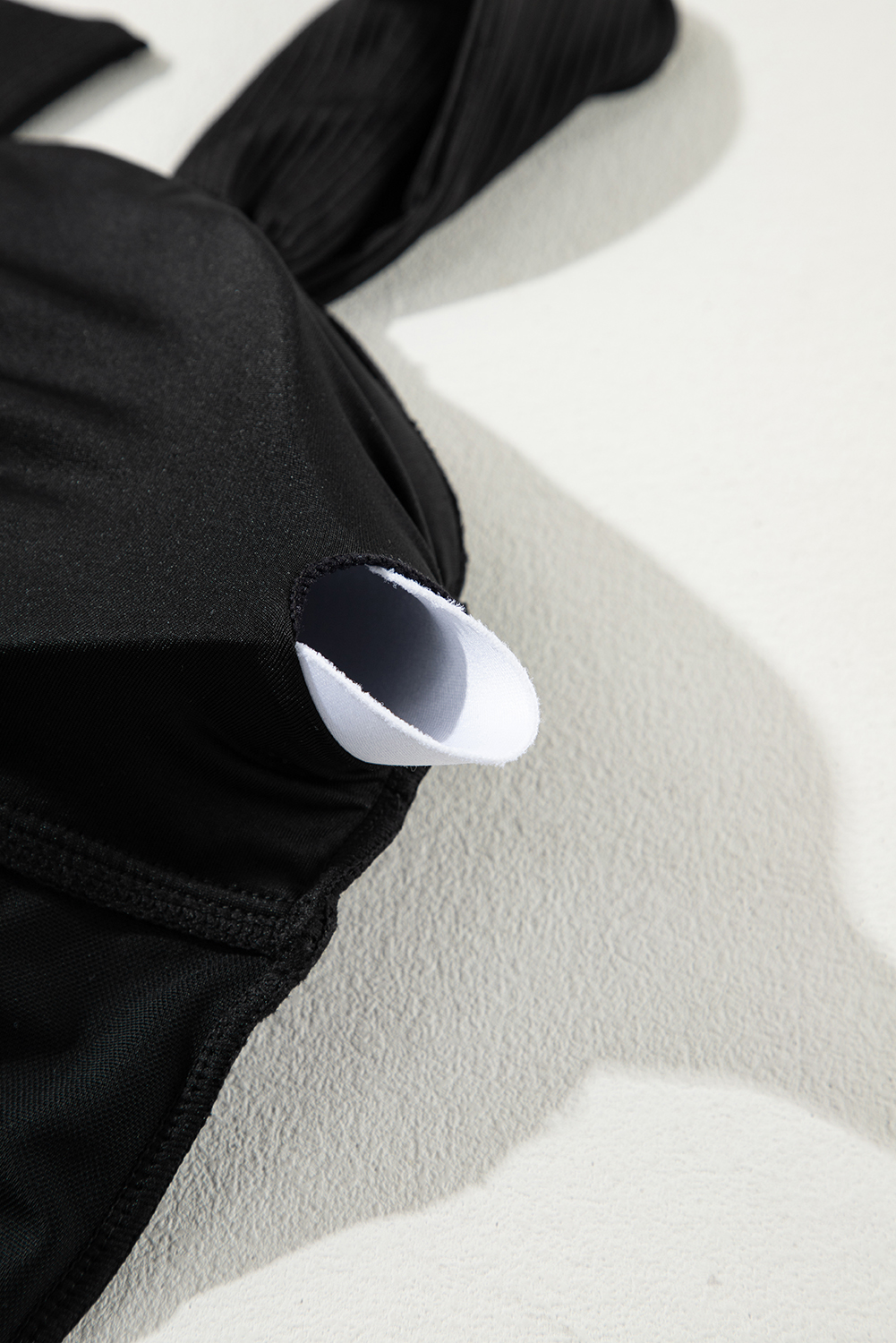 Plus Size Black  Textured Knotted Ruffled Trim One Piece Swimwear