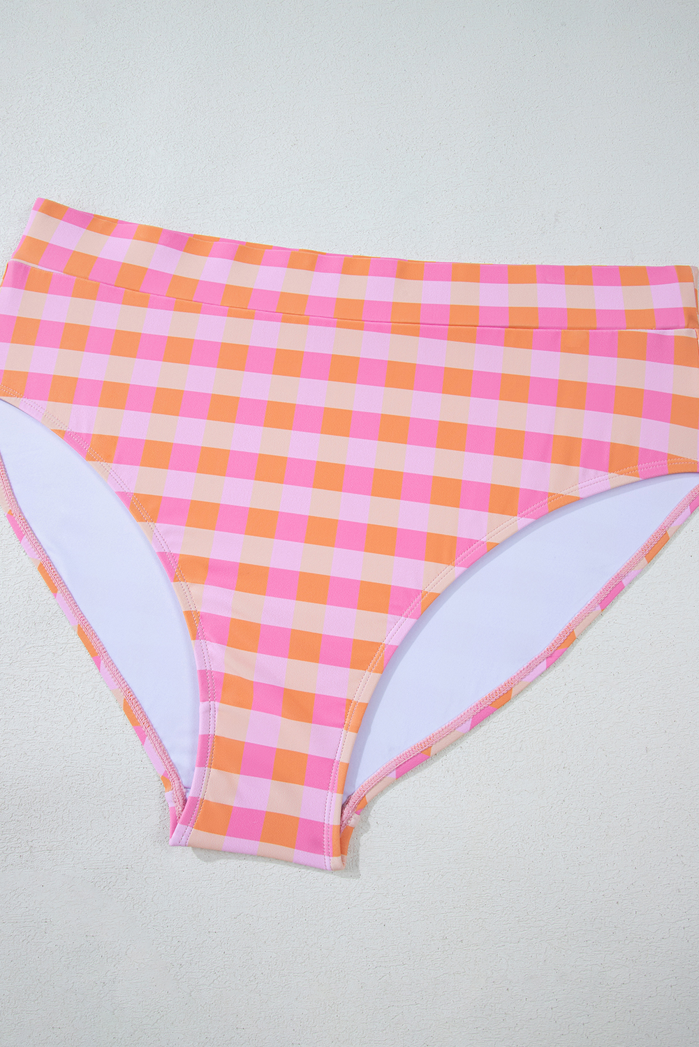 Plus Size Pink  Plaid Print High Waist Bikini Set