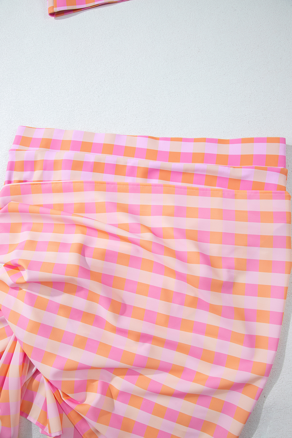 Plus Size Pink  Plaid Print High Waist Bikini Set