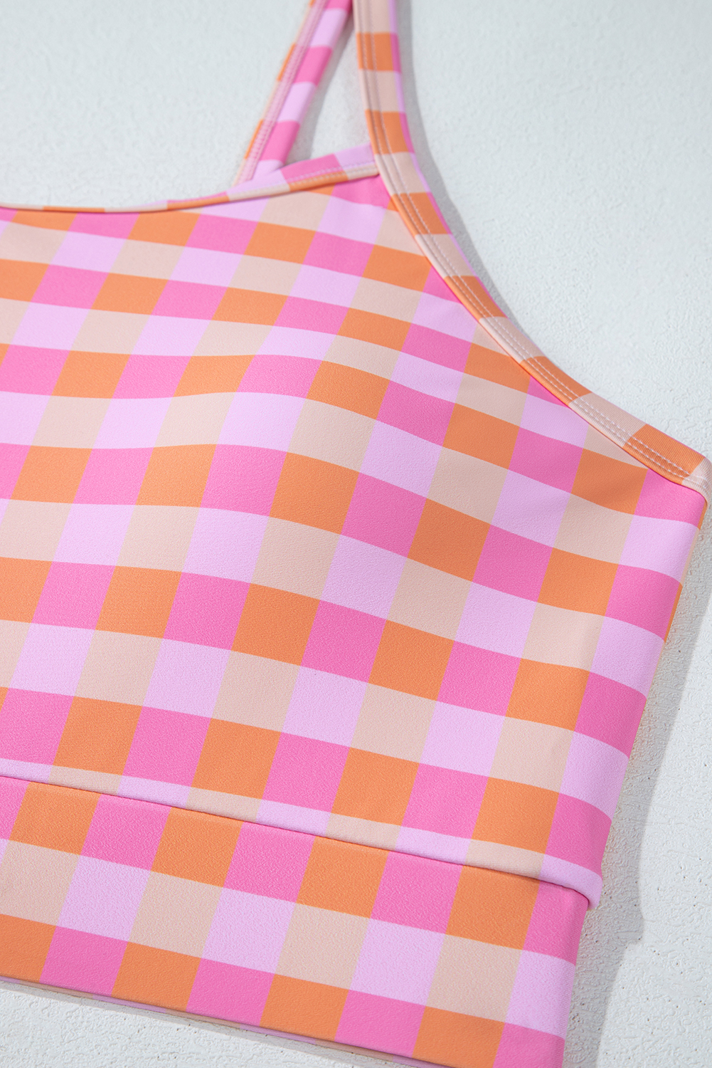 Plus Size Pink  Plaid Print High Waist Bikini Set