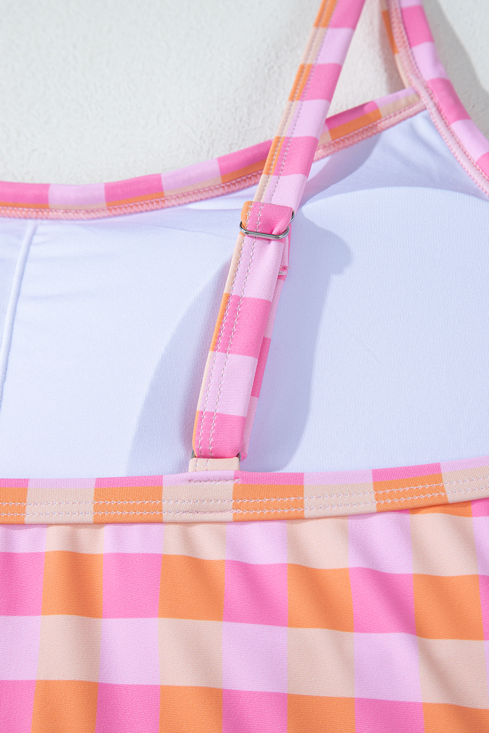 Plus Size Pink  Plaid Print High Waist Bikini Set