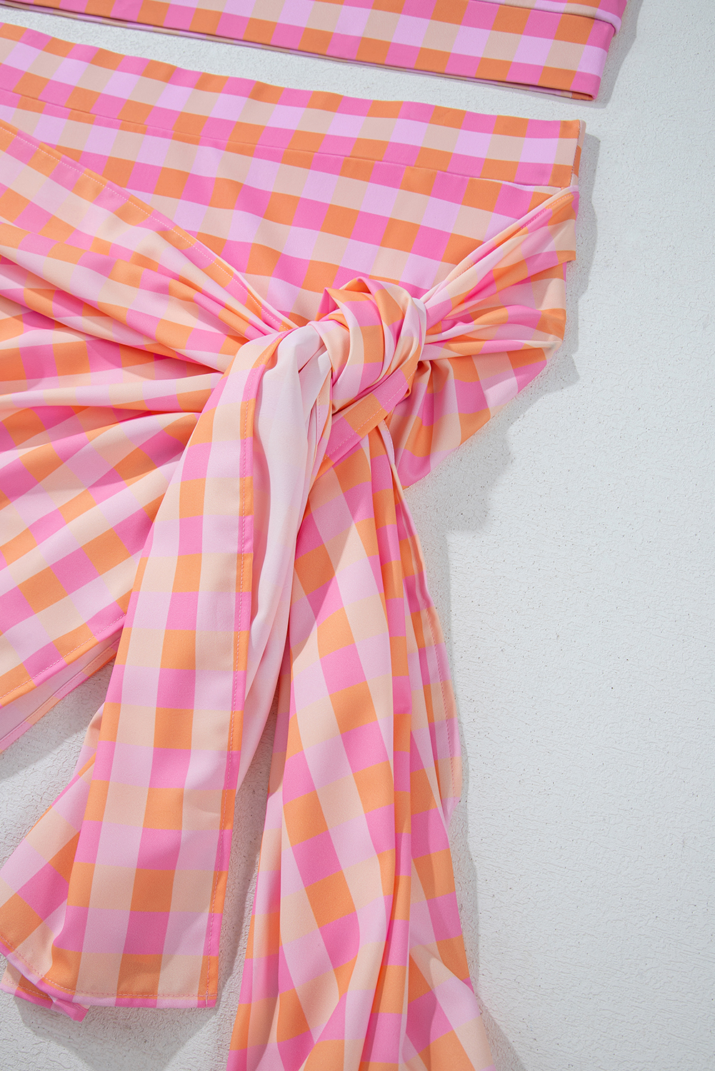 Plus Size Pink  Plaid Print High Waist Bikini Set