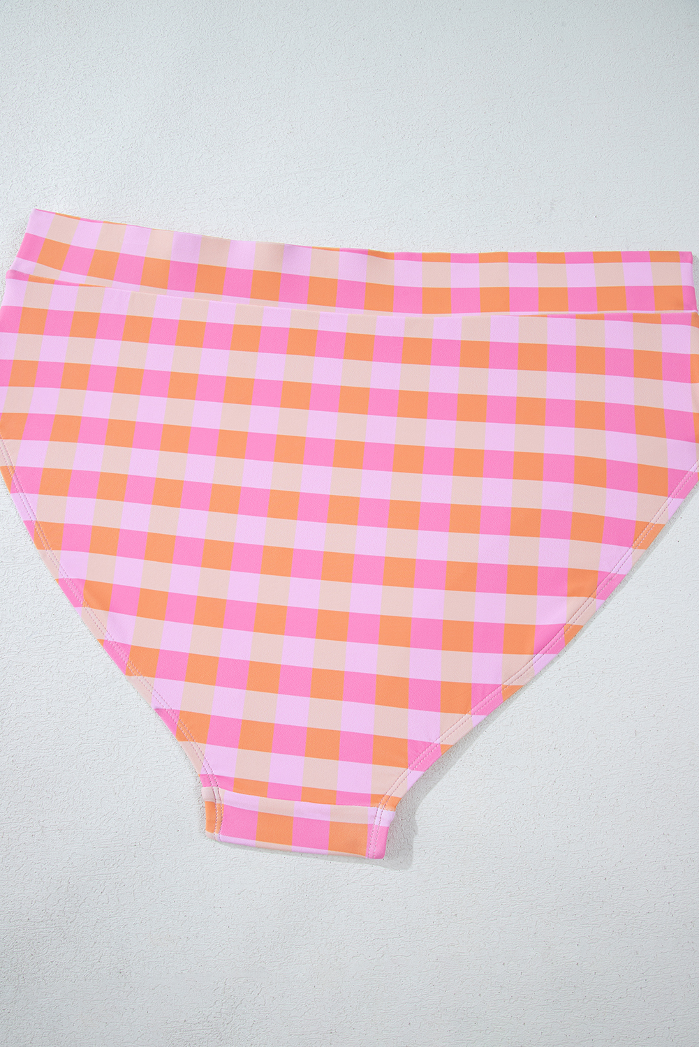 Plus Size Pink  Plaid Print High Waist Bikini Set