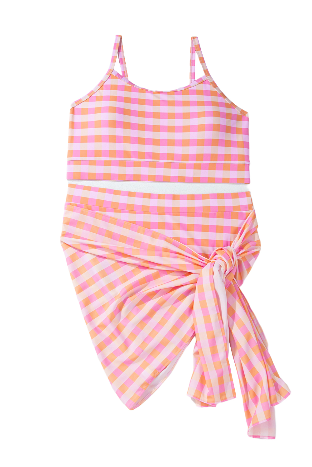 Plus Size Pink  Plaid Print High Waist Bikini Set